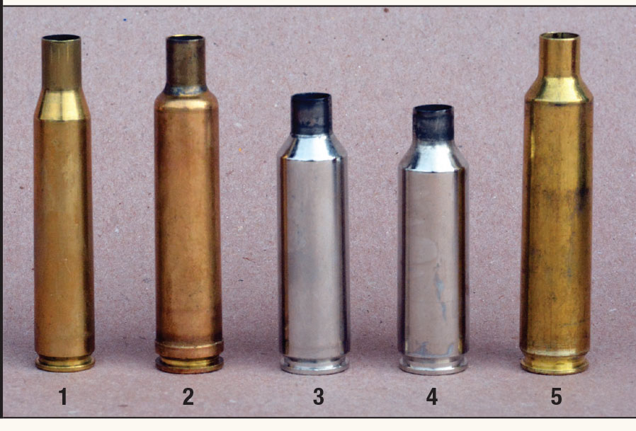 The 270 Winchester is the original .277-inch cartridge and remains by far the most popular. Additional .277-caliber cartridges generally offer magnum-like performance. Examples include: (1) 270 Winchester, (2) 270 Weatherby Magnum, (3) 270 WSM, (4) 6.8 Western and (5) 27 Nosler.